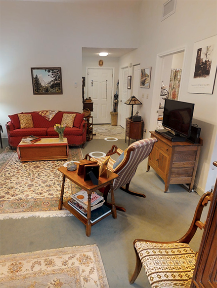Independent Living Studio Cottage with vaulted ceilings feels like a cozier version of a one-bedroom.